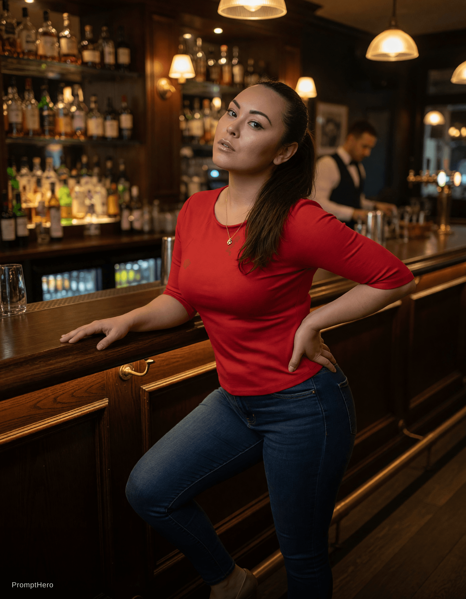 AI generated: provocative pose at the bar