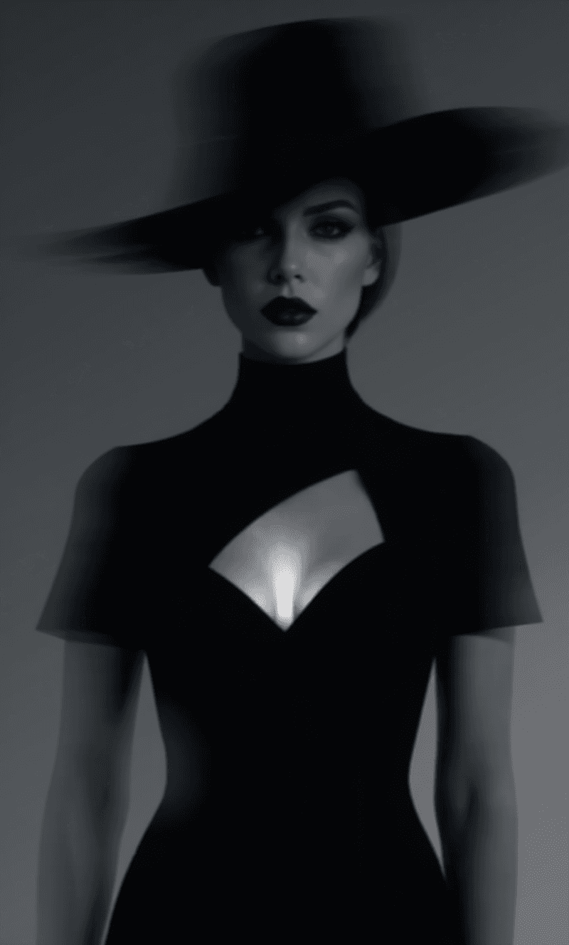 AI generated: ### Positive Prompt（正向提示）
a gothic female silhouette in monochrome, black-and-white, grayscale,
we...