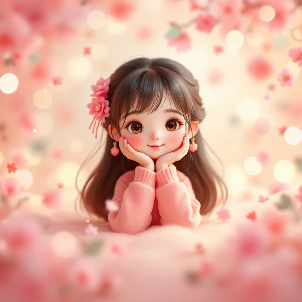 AI generated: Flat illustration, Cute girl, chinese idol, close up, 3D, Tiny cute, depth of field, Bokeh, Hyper de...