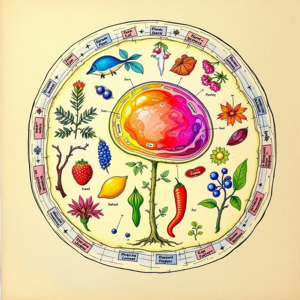 AI generated: Draw a plant cell with all its important part for labeling diagram question in biology question pape...