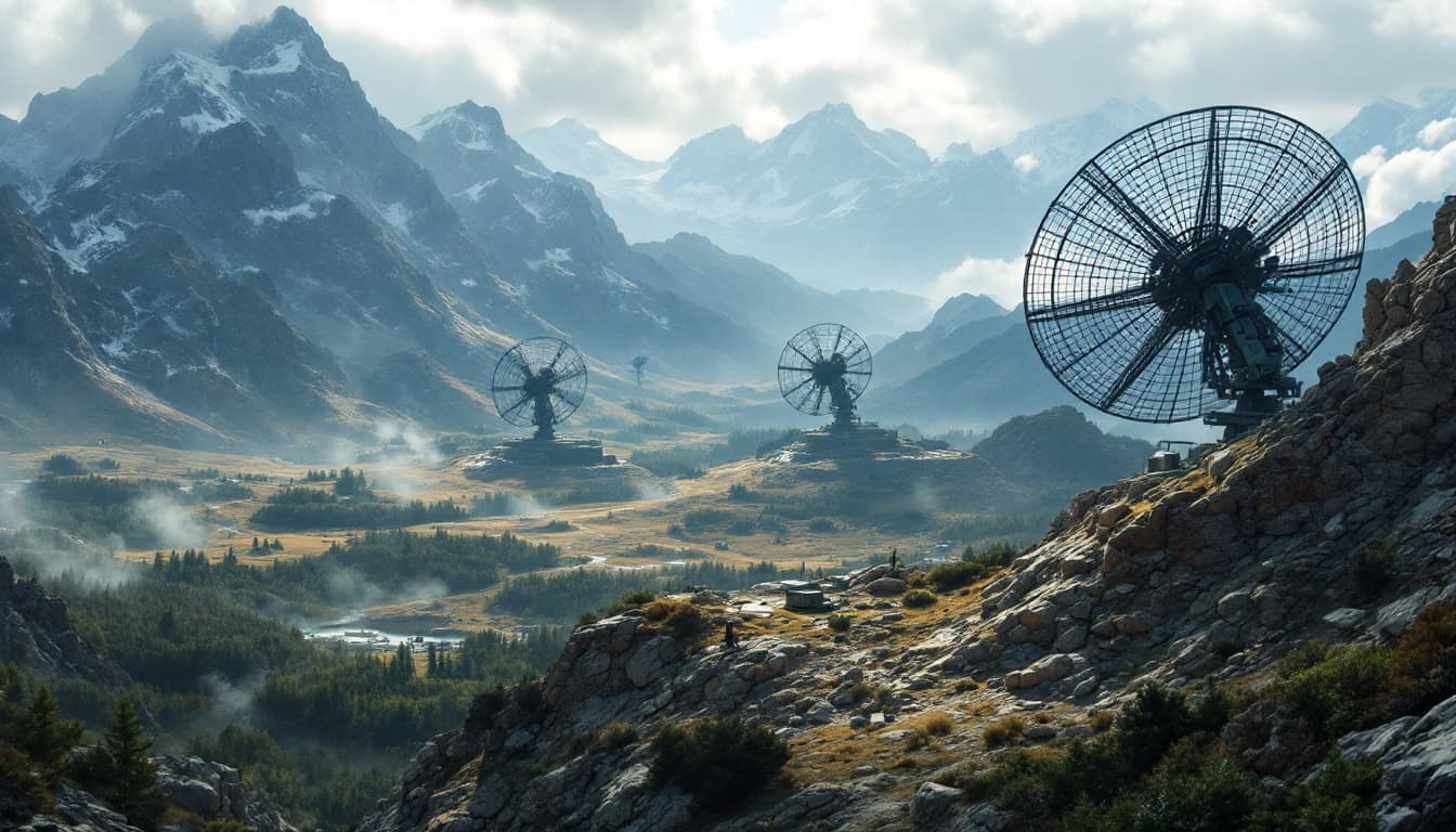 AI generated: story board, An open view of the war operations control center in the heart of the mountains, with l...