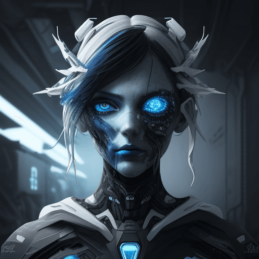 AI generated:  artistic, synthetic mechanic face, complexity with details, eye detailing, deep gaze, limited color...