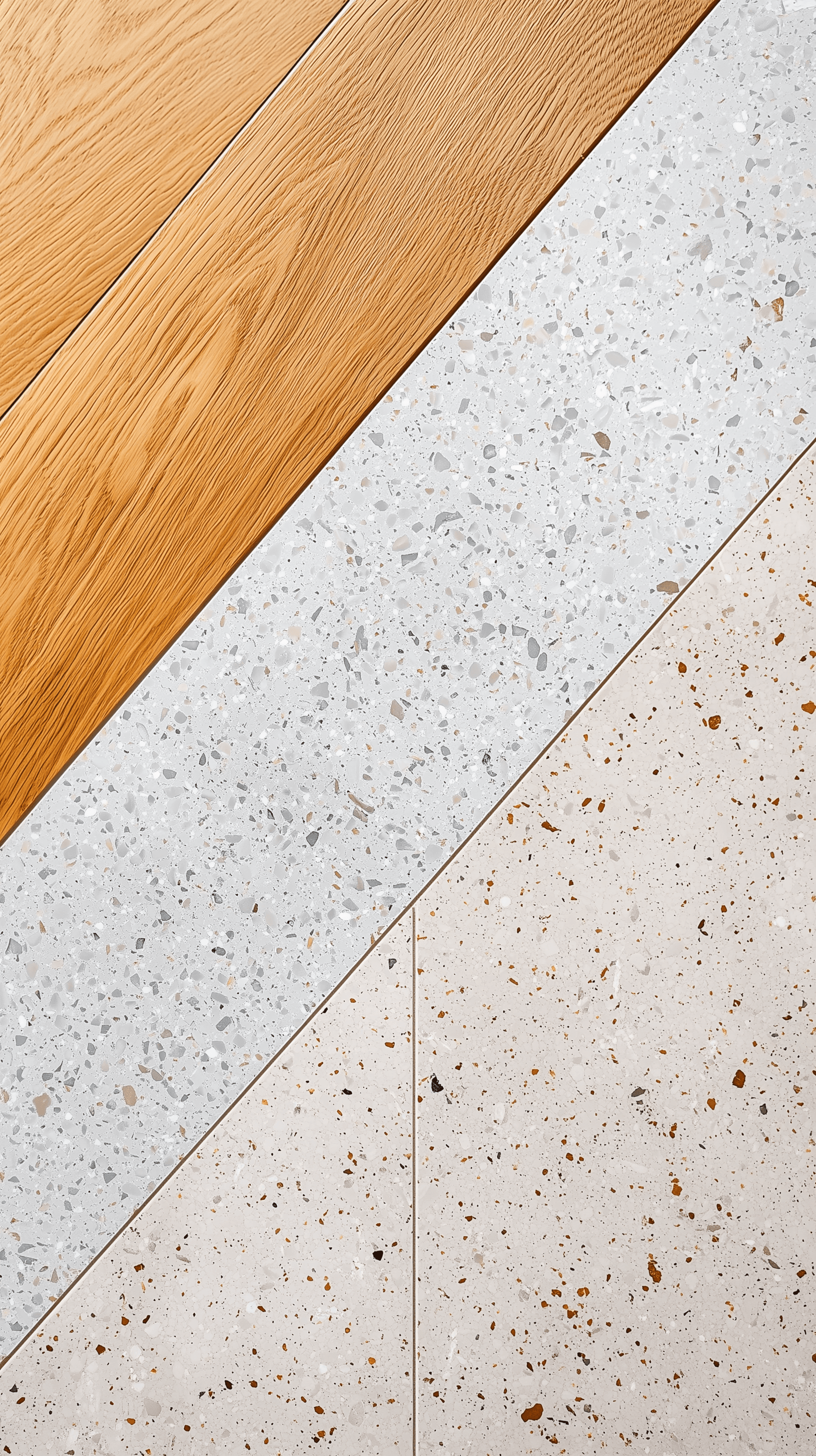 AI generated: close-up view of a sophisticated floor design featuring a speckled light grey stone slab texture, ma...