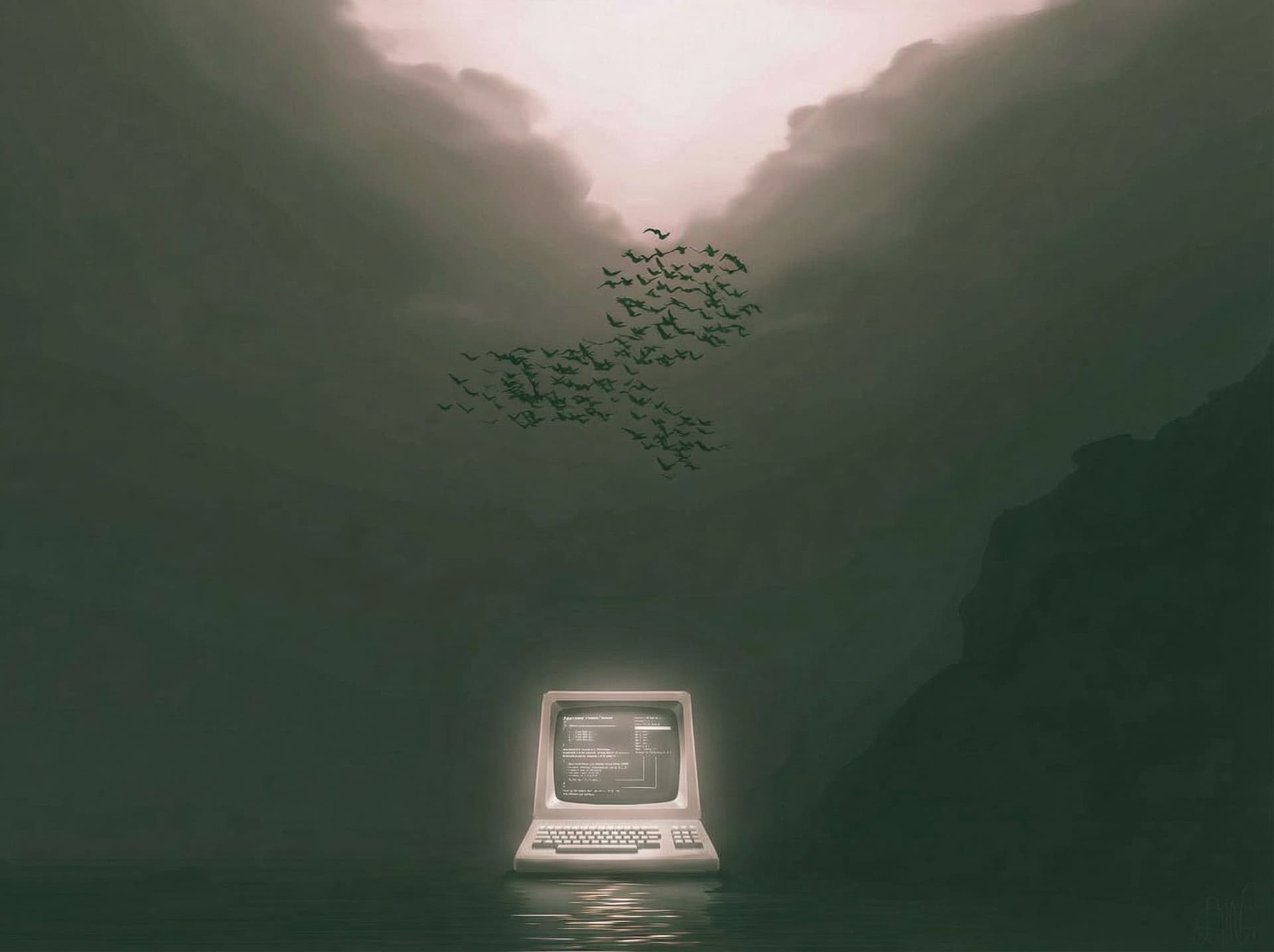 AI generated: add a computer with some mild agentic flows instead of the shiny bird