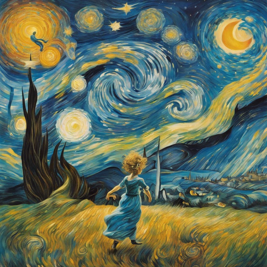 AI generated: high quality, highly detailed, Imagine a dreamlike scene blending the swirling cosmic colors of Vinc...