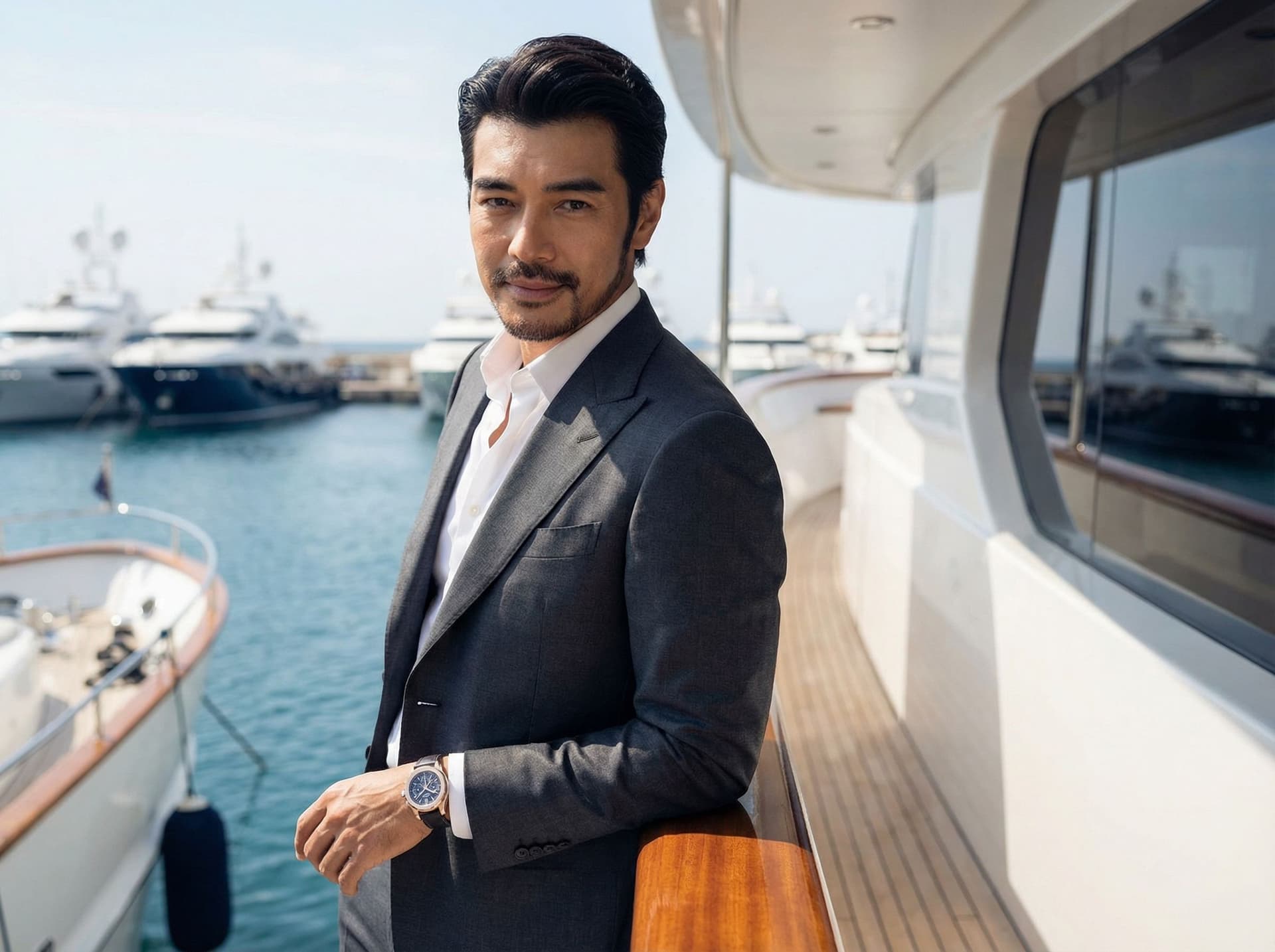 AI generated: a 45year old money style man, 188cm, professional but handsome, superyacht owner
