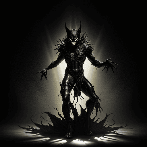 AI generated: In the depths of darkness, a cimmerian gilded sonic symbiote emerges, its shimmering form blending p...