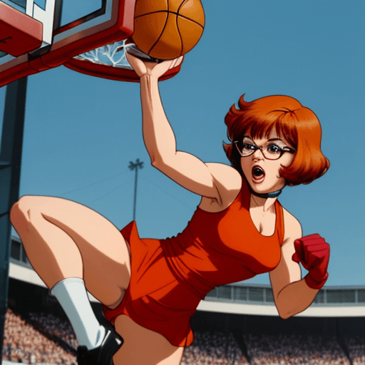 AI generated: Velma slam dunking