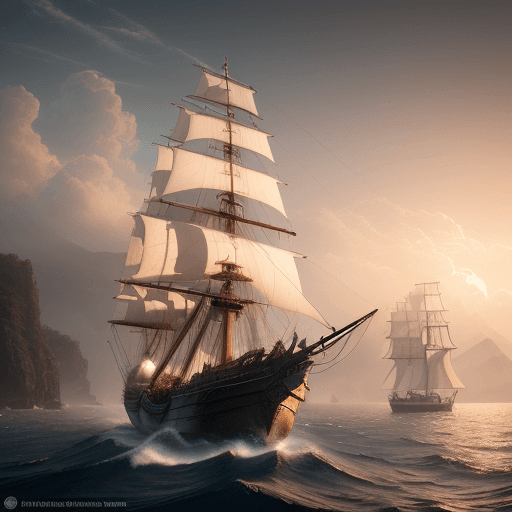AI generated: Photo of a ultra realistic sailing ship, dramatic light, pale sunrise, cinematic lighting, battered,...