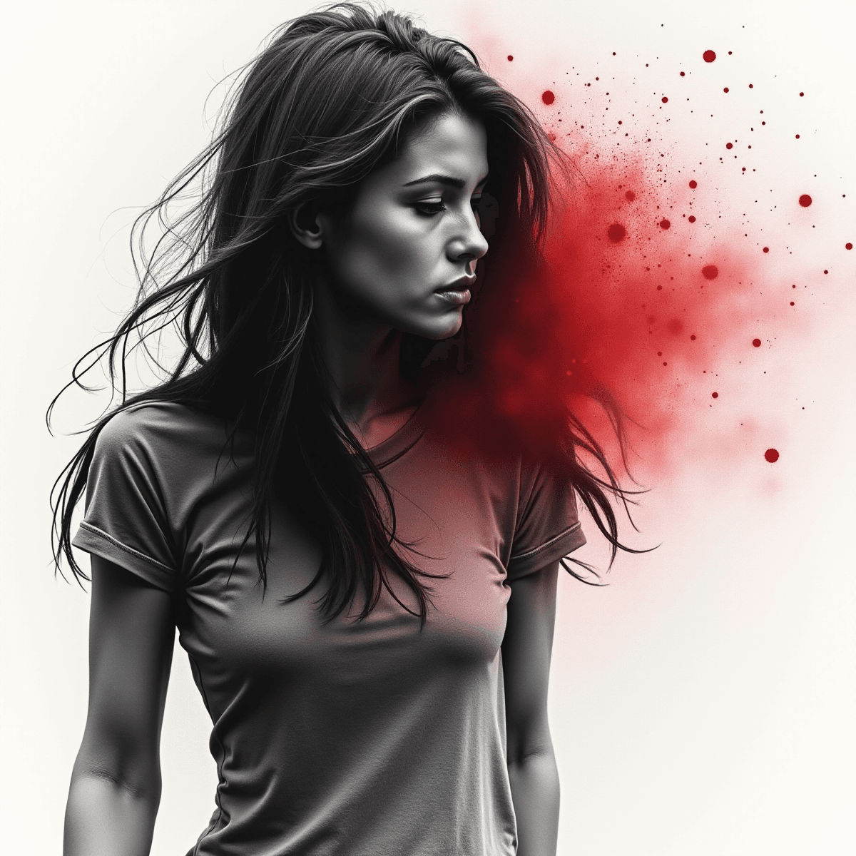 AI generated: modern ink meets charcoal drawing with influences of watercolor painting, a 35 year old Caucasian fe...