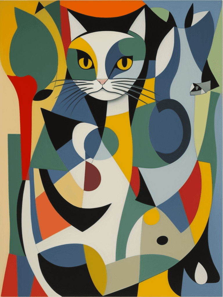 AI generated: cat, oil on canvas, in the style of Pablo Picasso, cubism, density of forms, i can't believe how bea...