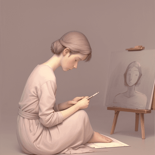 AI generated: A contemplative artist, sketching a still life, in the style of Felice Casorati, a muted palette, wi...