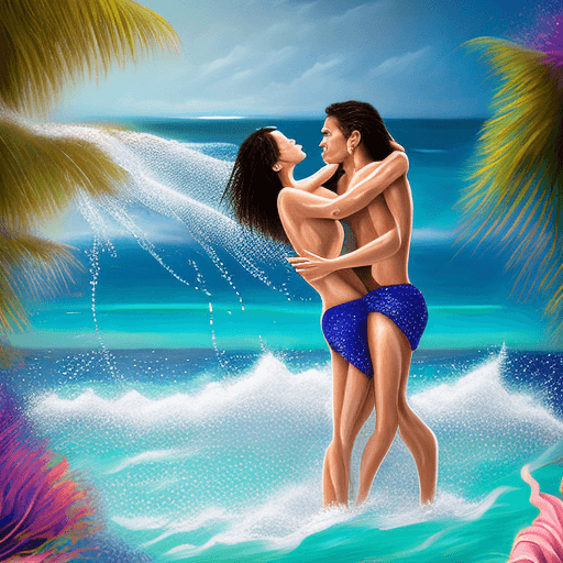 AI generated: Two lovers intertwined in a passionate embrace being created out water ((they are coming out of the ...