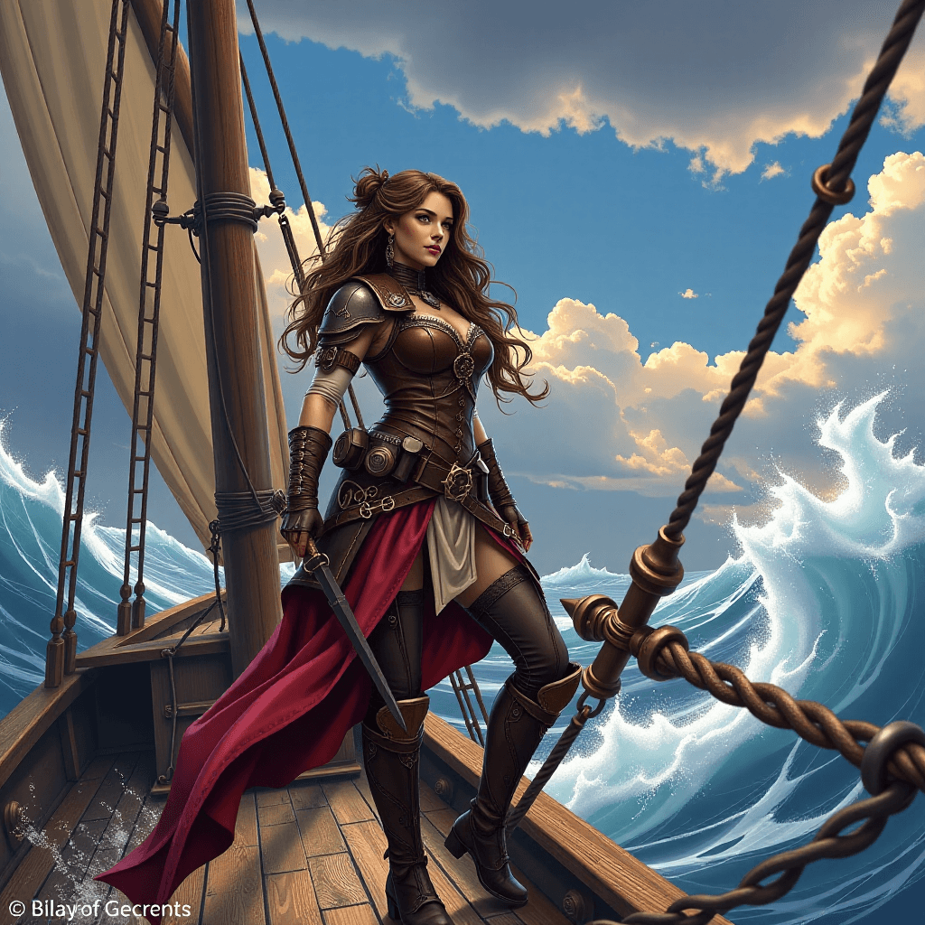 AI generated: Steampunk Fantasy, Unique: A warrior princess in a blend of leather armor and subtle steampunk eleme...