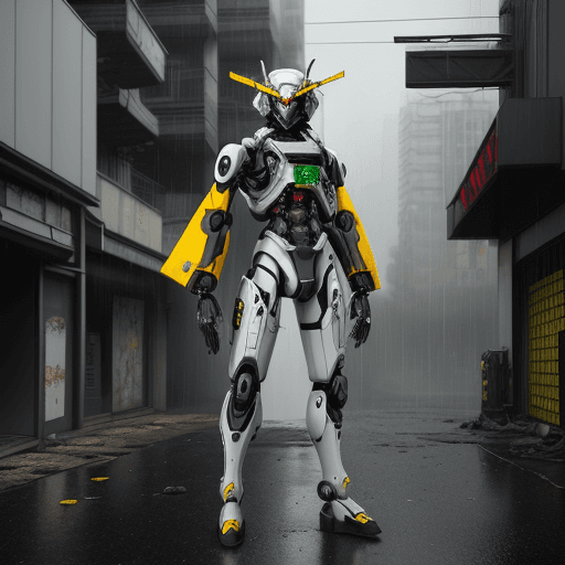 AI generated: Niji mech suit , ninjadroidz , samouraï kimono streetwear , xeno mech , cinematic mecha-suit , destr...