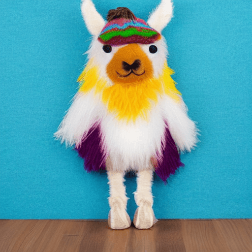 AI generated: : : fuzzy plush toy of a llama, multicolored, Mexican patterns, Mexican colors: : white background -...