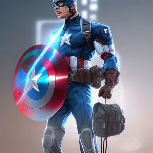 AI generated: Captain America in a robot outfit in the dark and having a earphone, in the style of daz3d, anime ar...