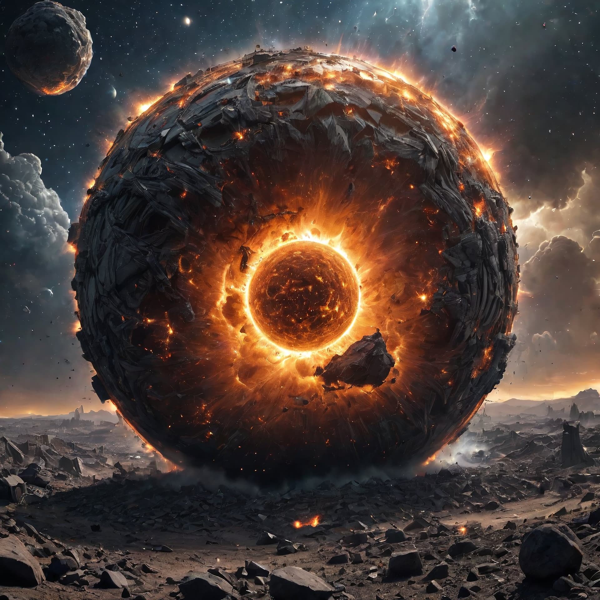 AI generated: A depiction of the western world as a catastrophe is occurring as a neutron star approaches, destruc...