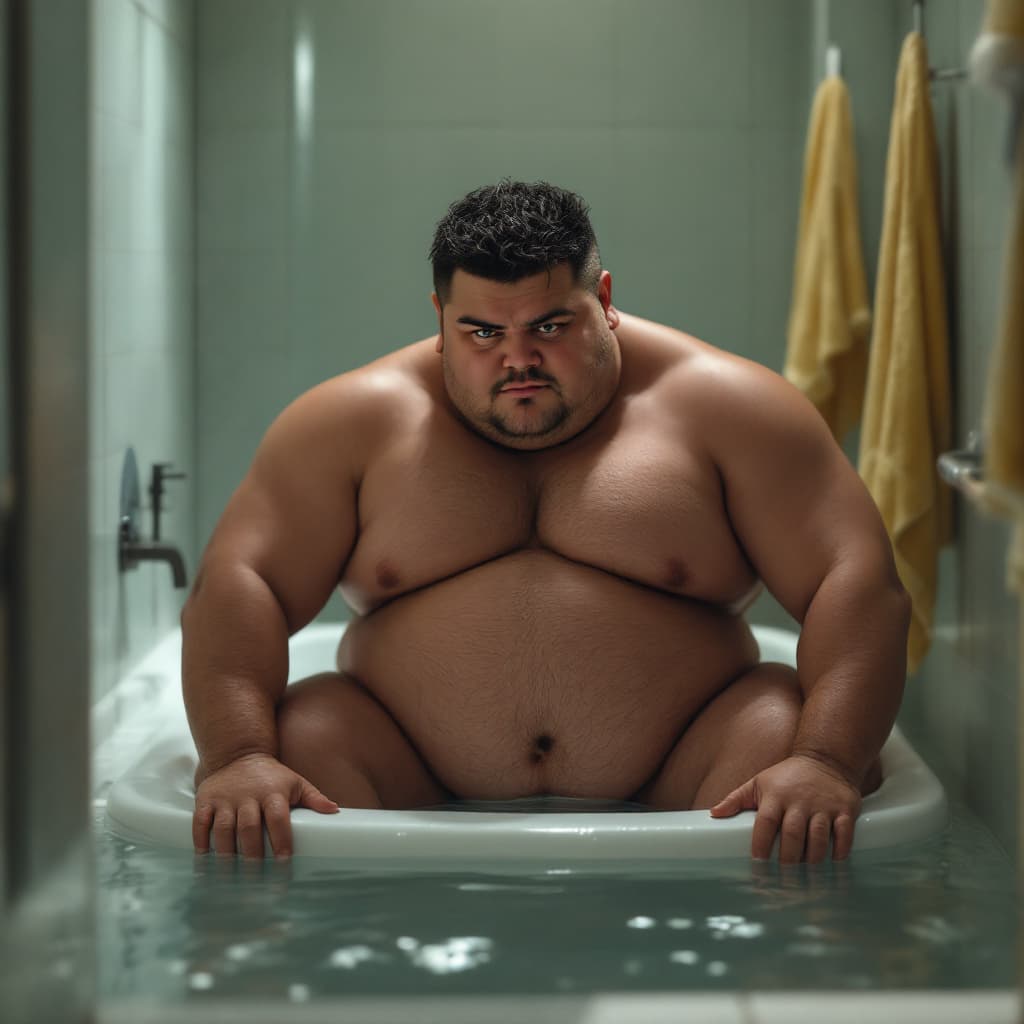 AI generated: Chubby boy in the bathroom, naked, soft and medium wood, dark boy, realistic.