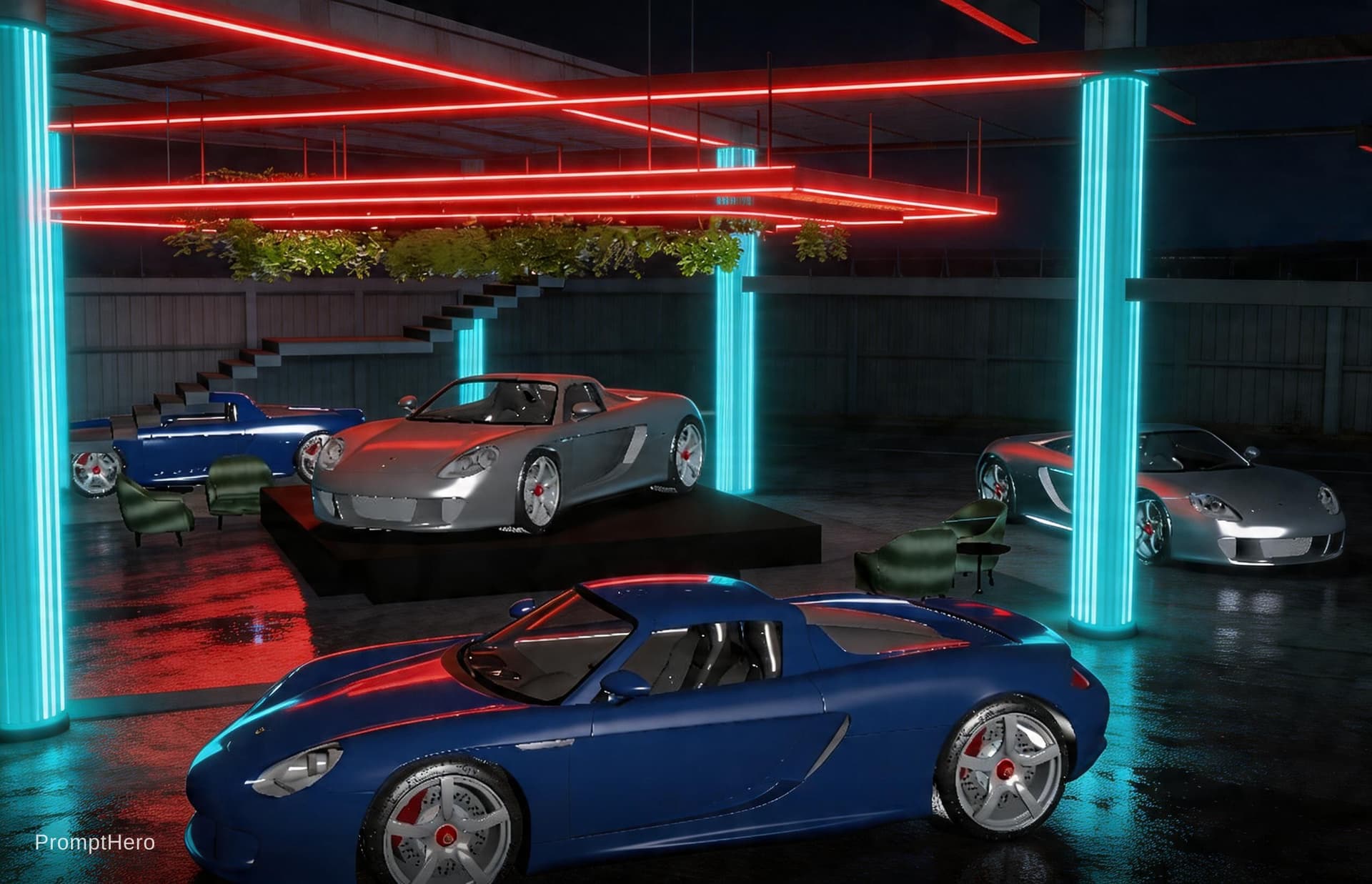 AI generated: cinematic, snap shooting, exterior night scene featuring an industrial building, structure filled wi...