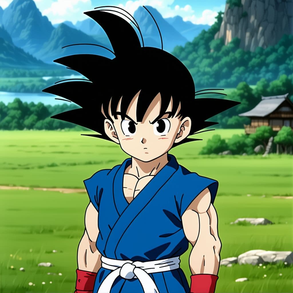 AI generated: A full-body realistic portrait of young Son Goku from the first episode of Dragon Ball, aired on Feb...
