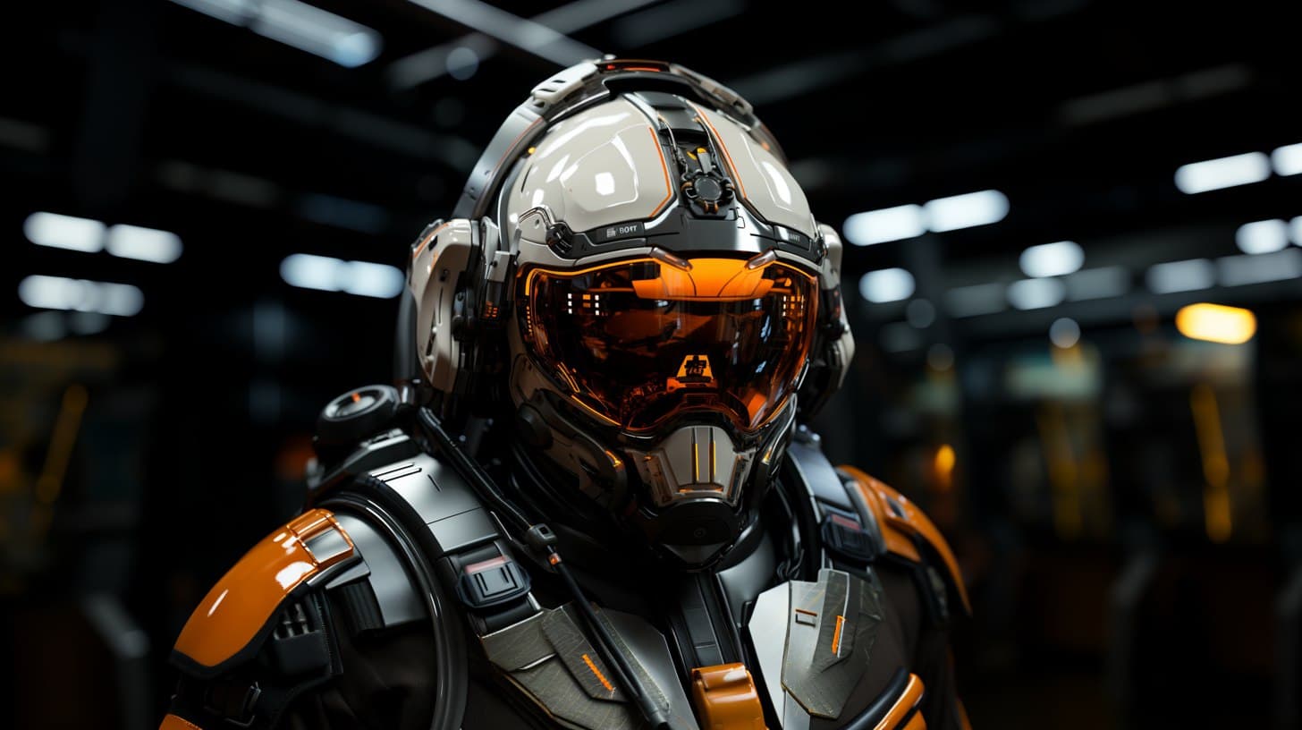 AI generated: a dark flying helmet and helmets, in the style of hyper-realistic sci-fi, 8k resolution, industrial ...