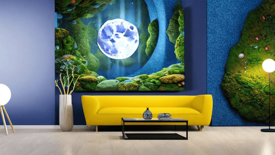 AI generated: complex 3d render ultra detailed, 8k, (full moon) night sky, torquise agate sea dazzling foamy blue ...