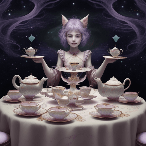 AI generated: Imagine a fantastical tea party at the crossroads of reality and dreams. Instruct the AI to bring to...