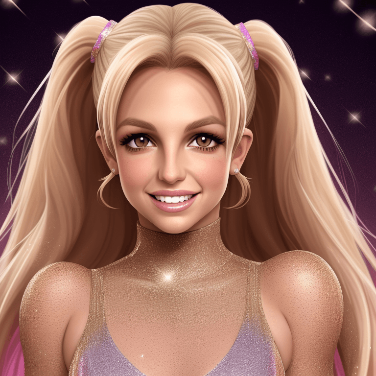 AI generated: Cartoon BRITNEY SPEARS, glitter MET GALA dress ,texture 4K, high quality, straight hair, hair down, ...