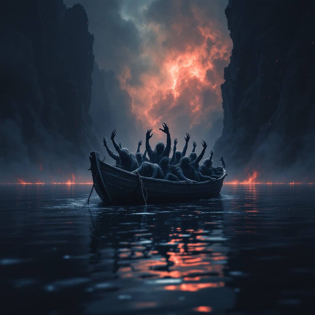AI generated: a roes in a boat floating in hell

