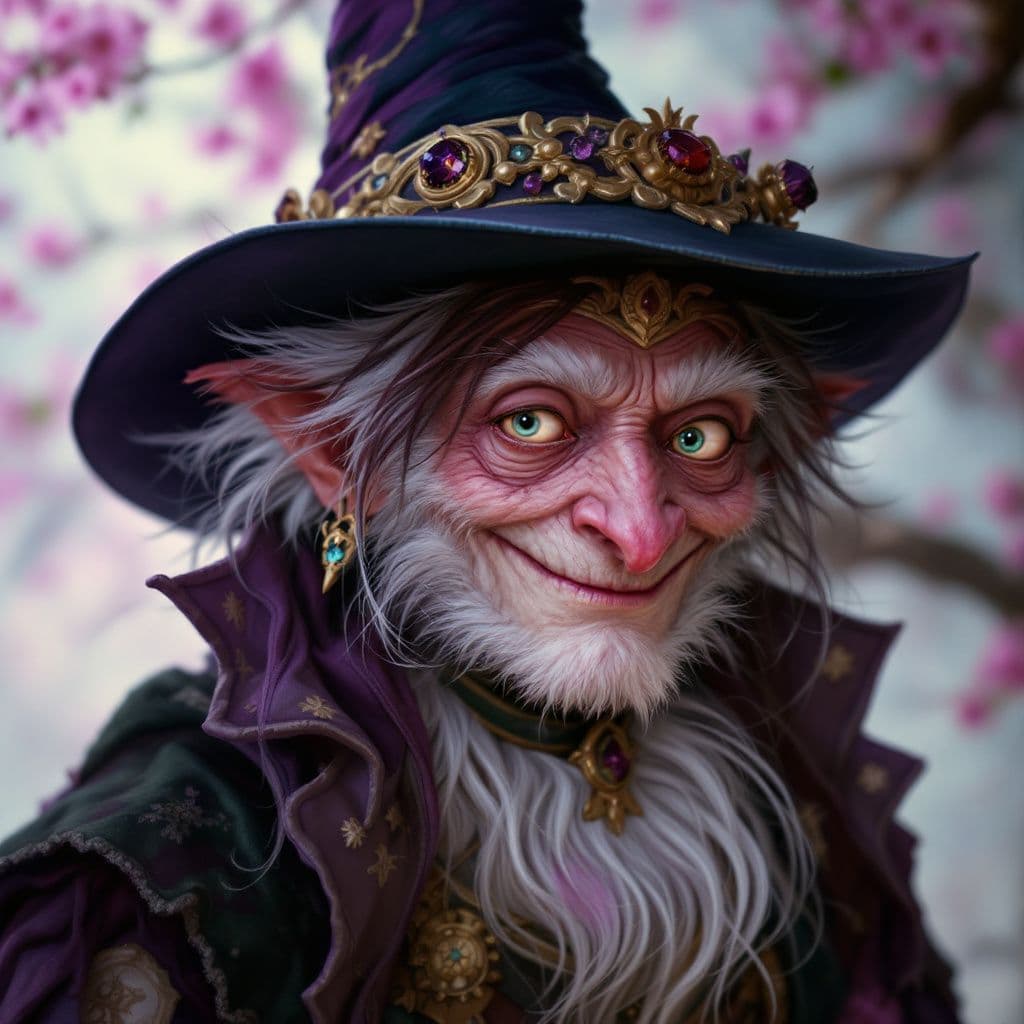 AI generated: A portrait of a folklore character, such as a sly trickster or a benevolent spirit. The style is rem...