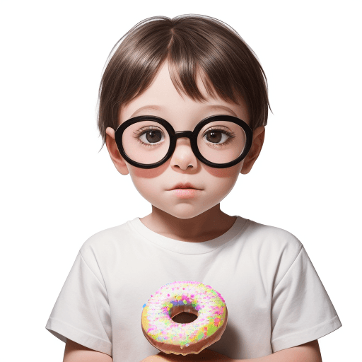 AI generated: High resolution photography, 5-year-old child looking at the camera, holding donuts as if they were ...