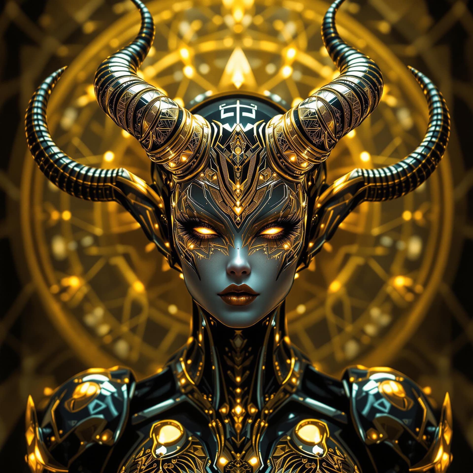 AI generated: https://s.mj.run/wsxbuMQdA6k ascii rorschach futuristic demon queen with symmetrical chrome headpiec...
