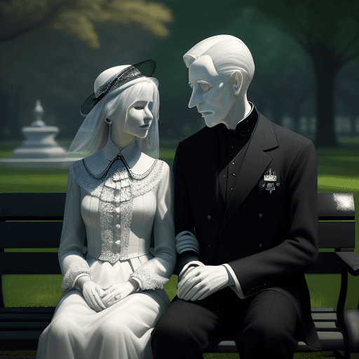 AI generated: pristine, elite, fine, polished,
show me a art photo painting of a man and ghostly woman sitting on ...