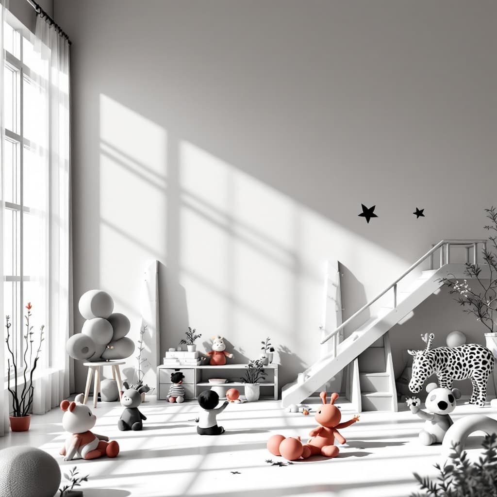 AI generated:  flyer 
Children's play area
Monochrome red and white 
Simple and minimalist, UHD, 12K
