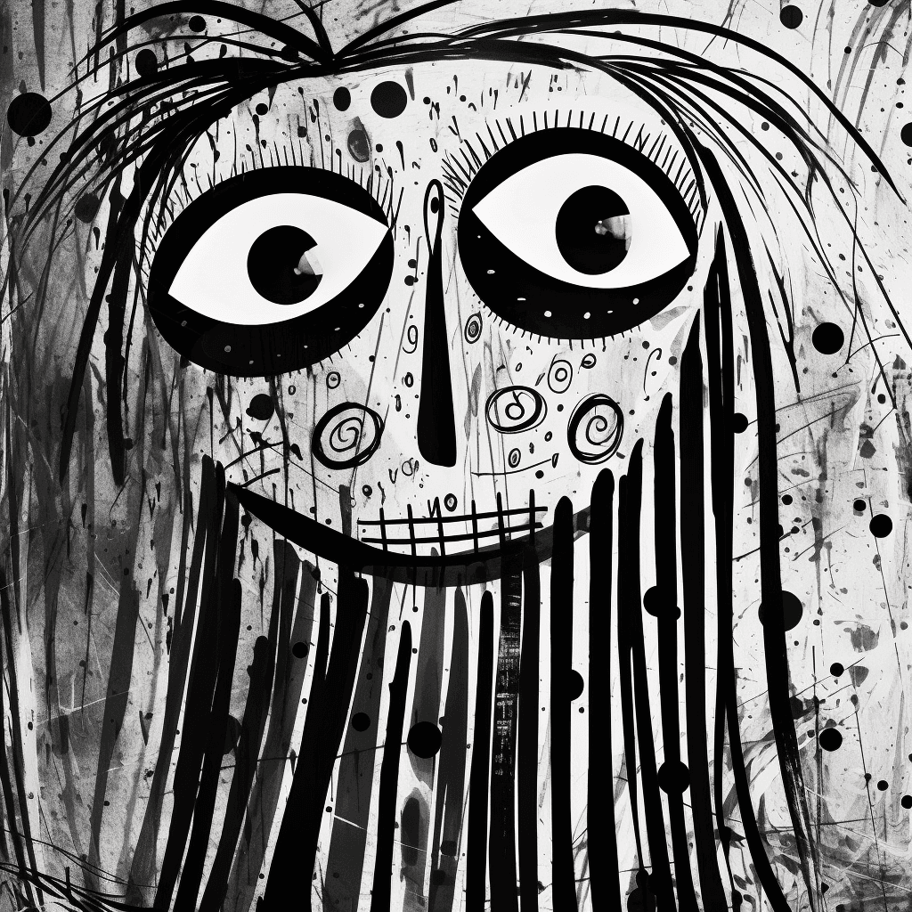 AI generated: black and white alien, hand drew designs, in the style of stripes and shapes, organic texture, impas...