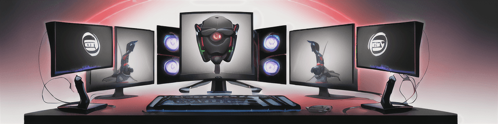 AI generated: In the background there are personal computers, keyboards, monitor, different pc components. In the ...