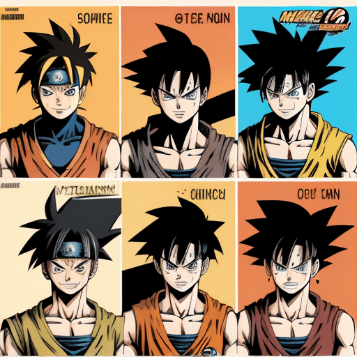 AI generated: comic book style pattern including popular anime characters such as goku, luffy, naruto
