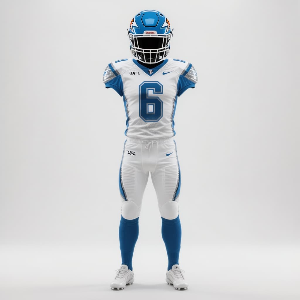 AI generated: A full professional football away uniform for the Oklahoma City Thunderhawks, shown on an invisible ...