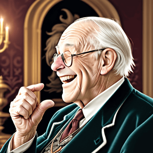 AI generated: profile picture of a old man laughing in a grand library 