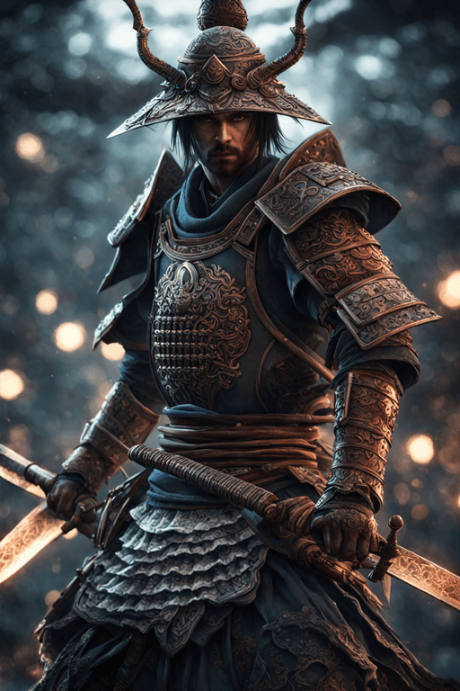 AI generated: Epic,magical,glow,Ghost Samurai, samurai warrior bound by a ghostly curse, wearing shabby samurai ar...