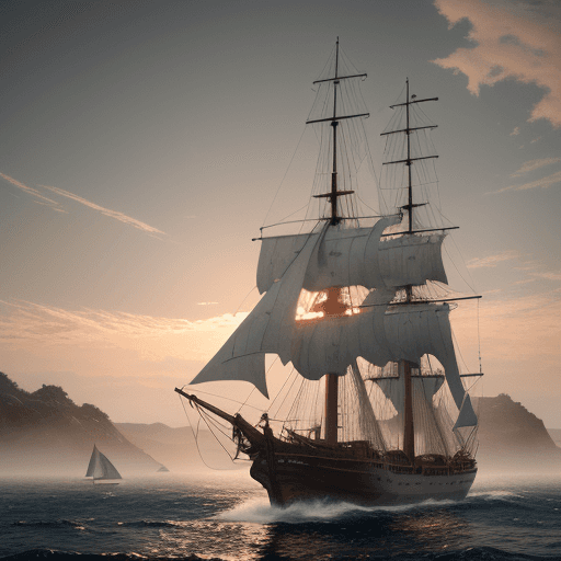 AI generated: Photo of a ultra realistic sailing ship, dramatic light, pale sunrise, cinematic lighting, battered,...