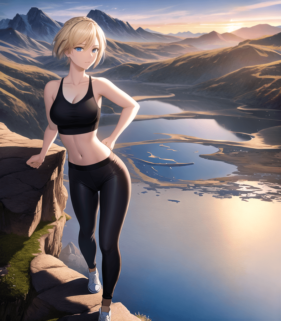 AI generated: perfect anime illustration, 1girl, braided hair, small breasts, best short blonde hair, (daytime, mo...