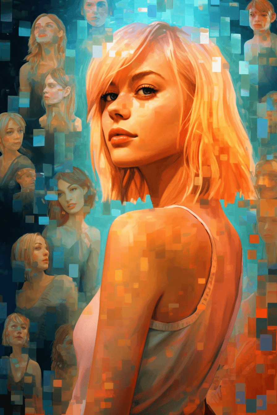 AI generated: a collage of photos of different blond women and their lighting, in the style of colorful fantasy re...