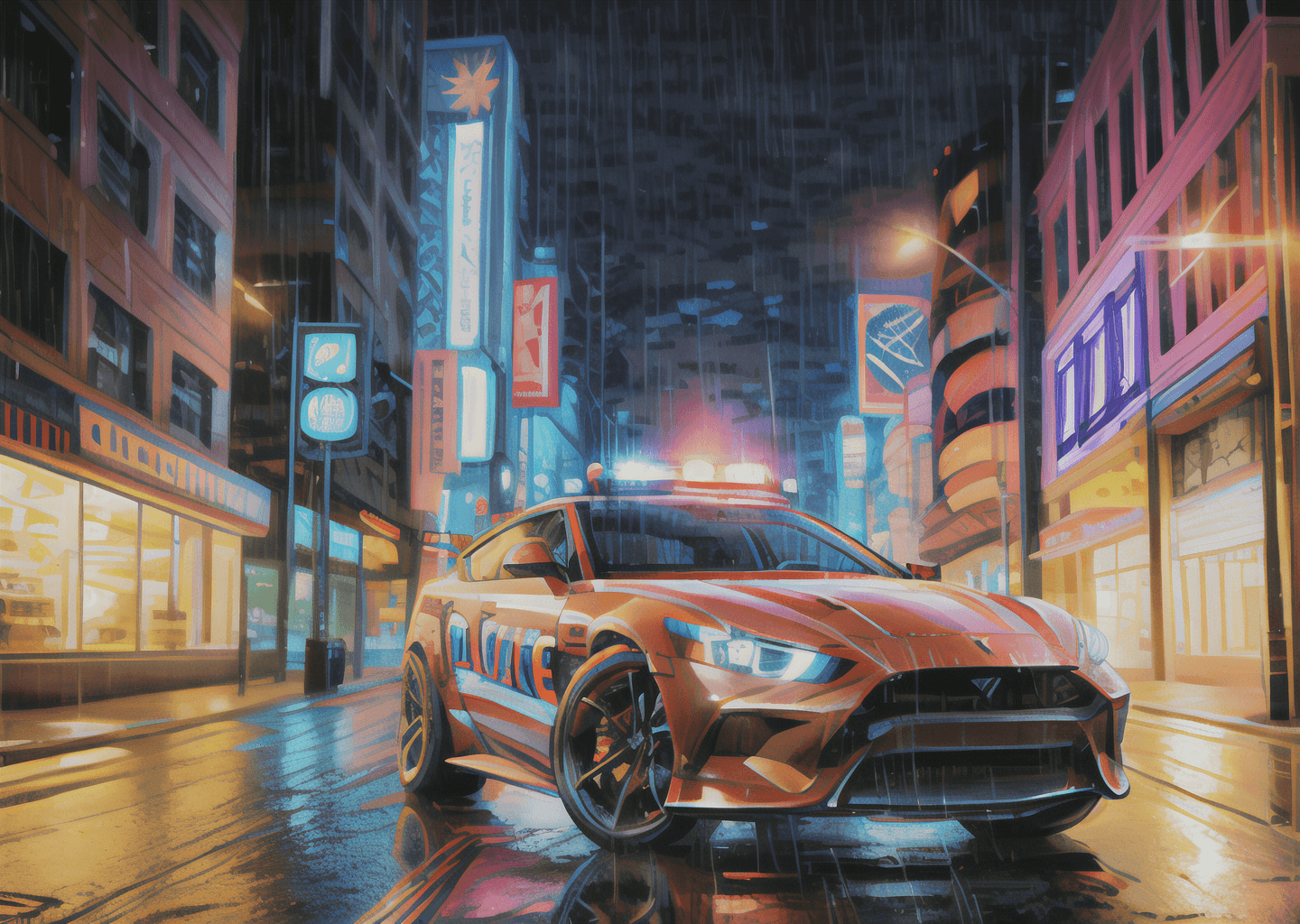 AI generated: a redhead ((fox-girl)) with blue eyes, cyberpunk 2077 style, cyberpunk night city, neon light, cyber...