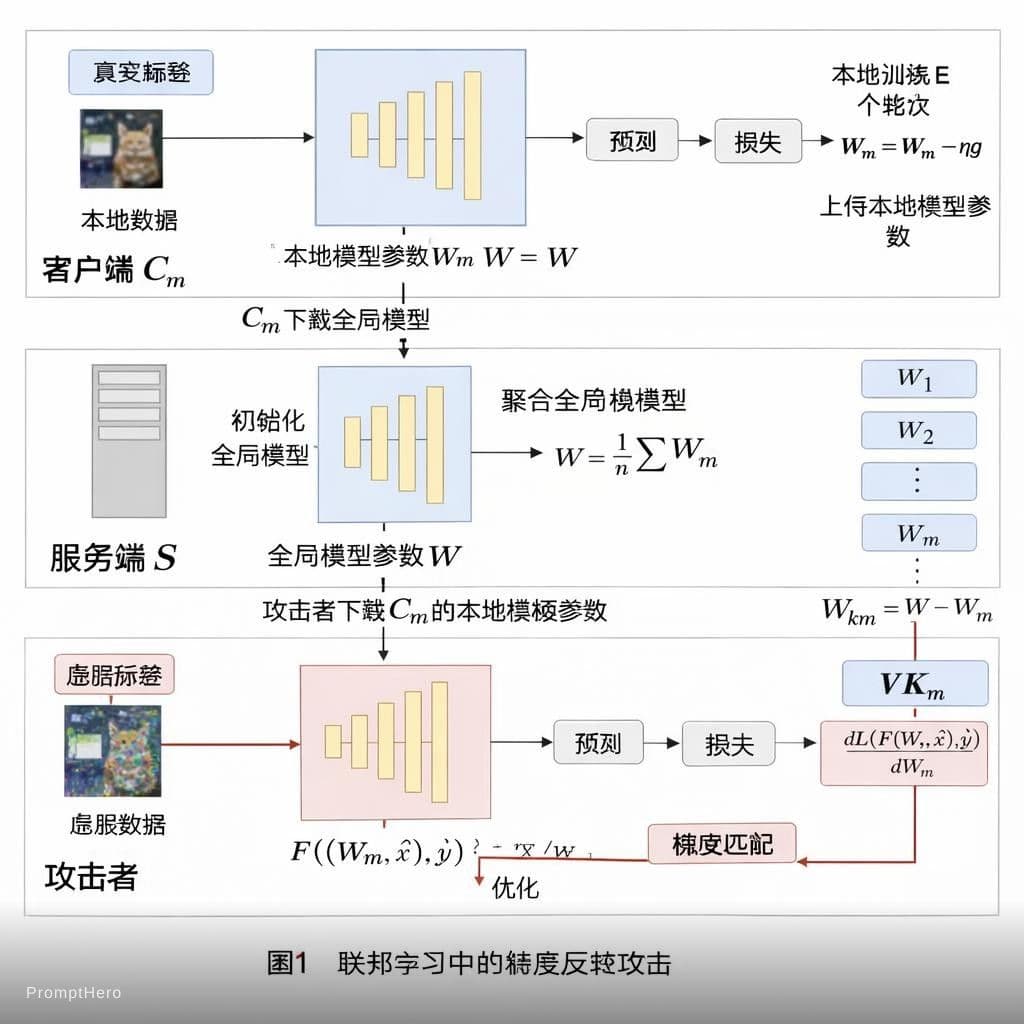 AI generated: 请将下图中所有英文文字替换为对应的中文，图片的布局、结构、颜色、箭头、方框样式完全不变，仅替换文字内容。具体替换对应关系如下：

- "True label" → "真实标签"
- "Local da...