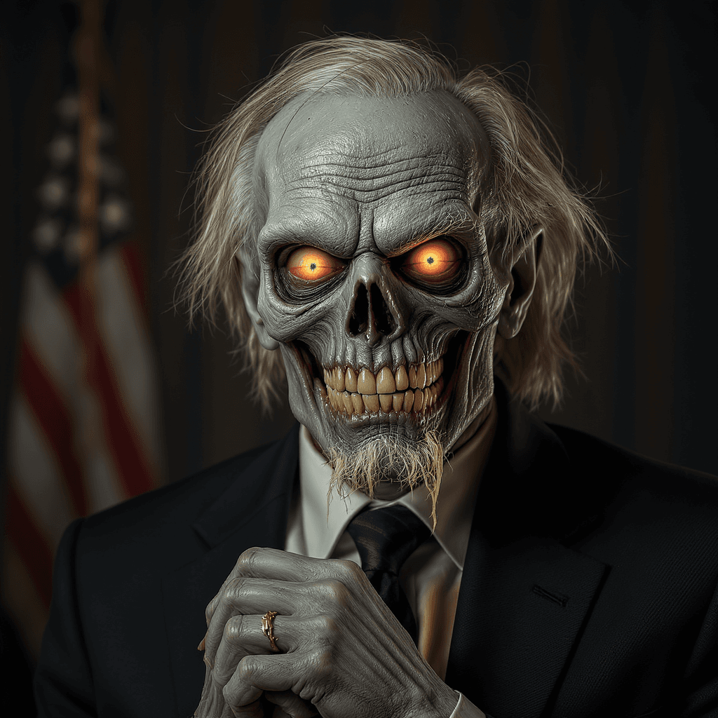AI generated: zombie, depicted as a ruthless CEO of a Fortune 500 company, surrealism, Sony FE 70-200mm f/2.8 GM O...