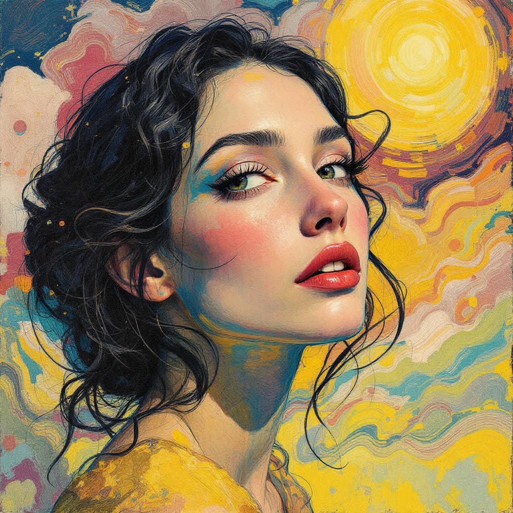 AI generated: Portrait stunning woman, art nouveau, neo impressionism, charcoal illustration colourful brushstroke...