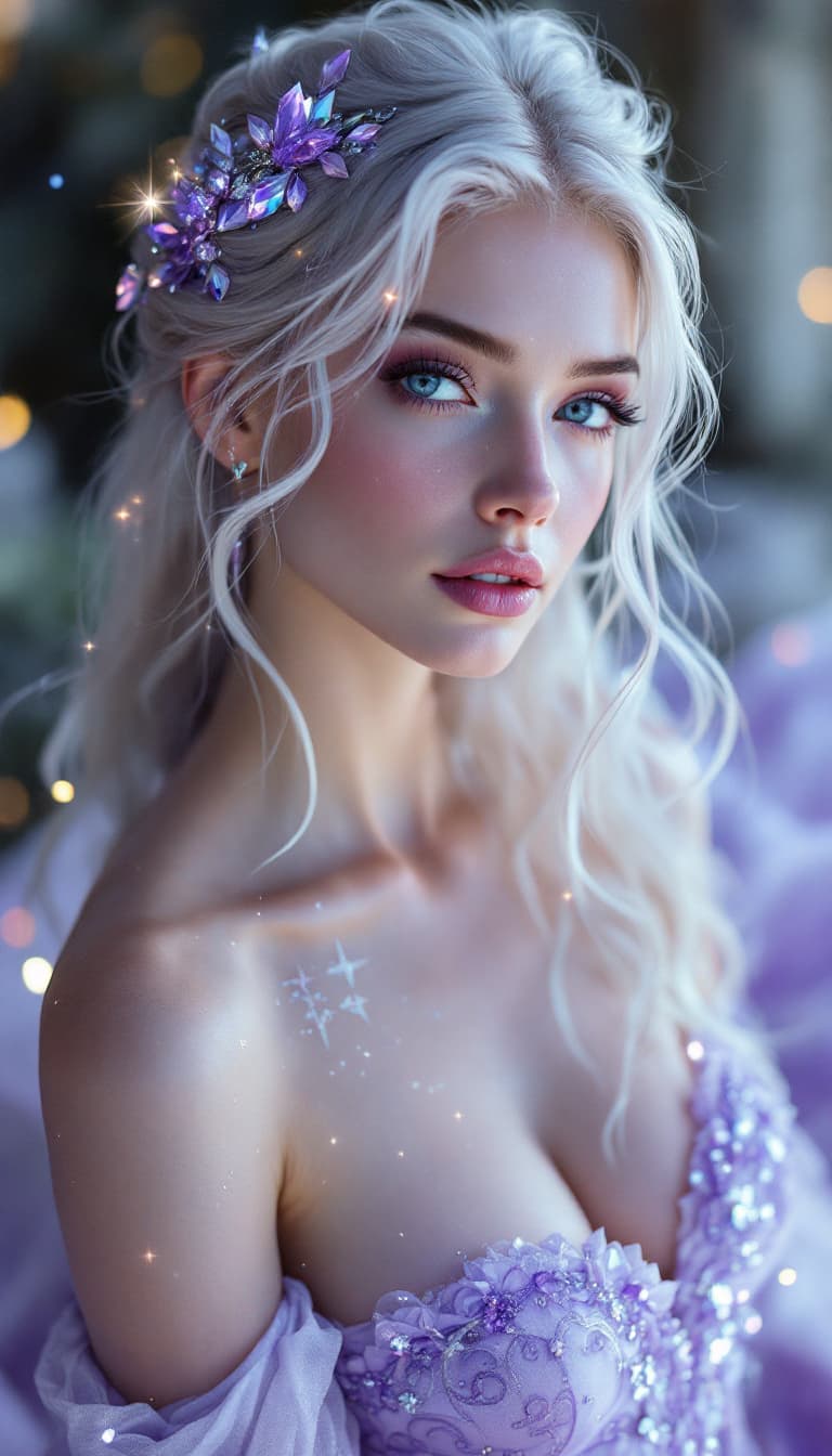 AI generated: An ultra-realistic, full-body portrait of a mesmerizing amethyst dream walker woman, exuding etherea...