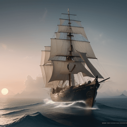AI generated: Photo of a ultra realistic sailing ship, dramatic light, pale sunrise, cinematic lighting, battered,...